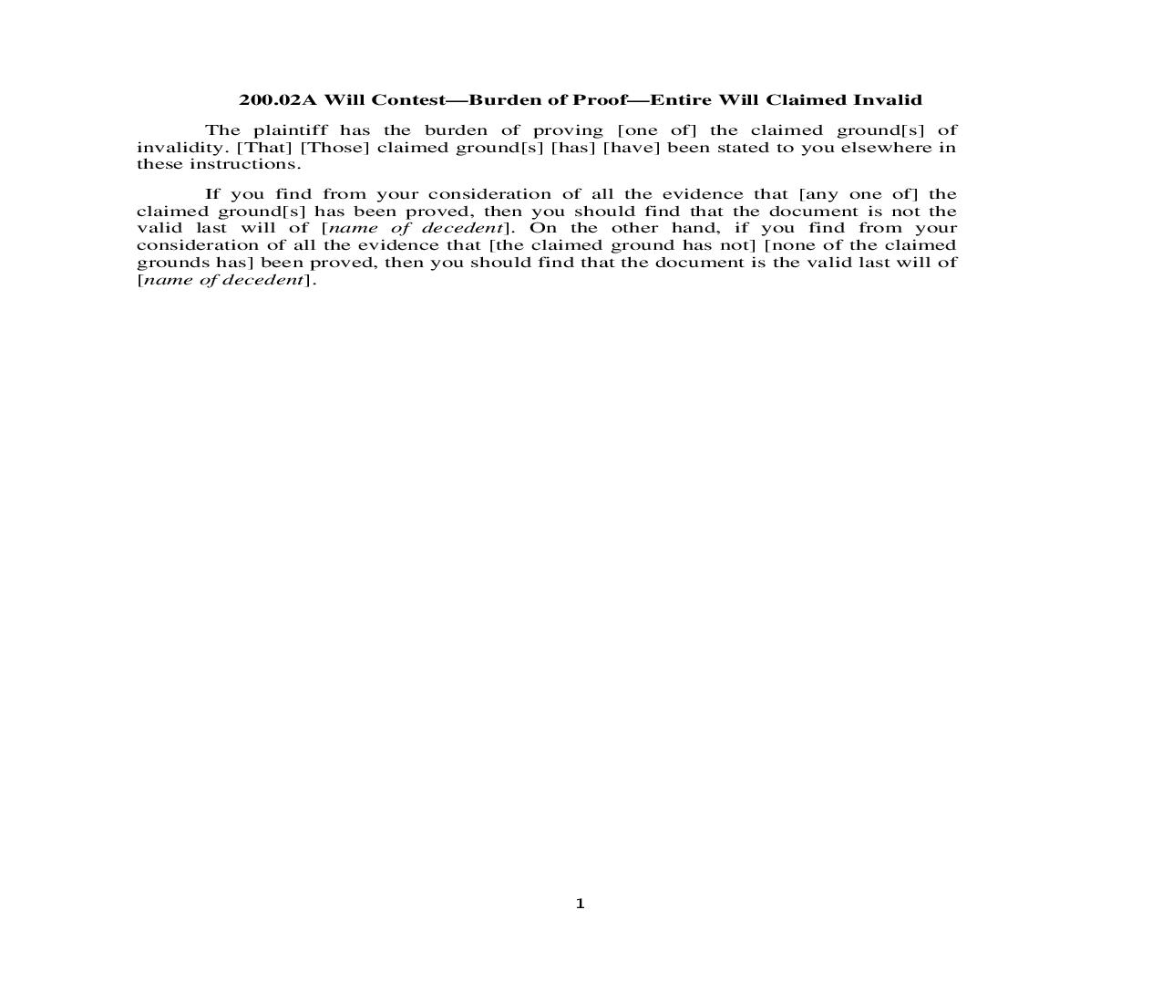 200.02A. Will Contest-Burden of Proof-Entire Will Claimed Inavlid | Pdf Doc Docx | Illinois_JI