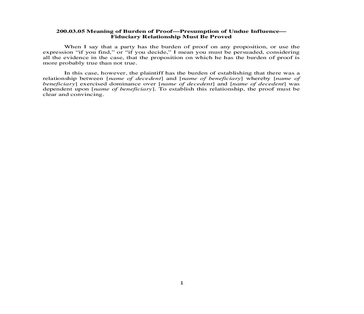 200.03.05. Meaning of Burden Of Proof-Presumption of Undue Influence-Fiduciary Relationship Must Be Proved | Pdf Doc Docx | Illinois_JI