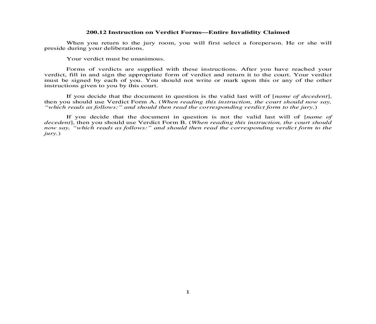 200.12. Instruction on Verdict Forms-Entire Invalidity Claimed | Pdf Doc Docx | Illinois_JI