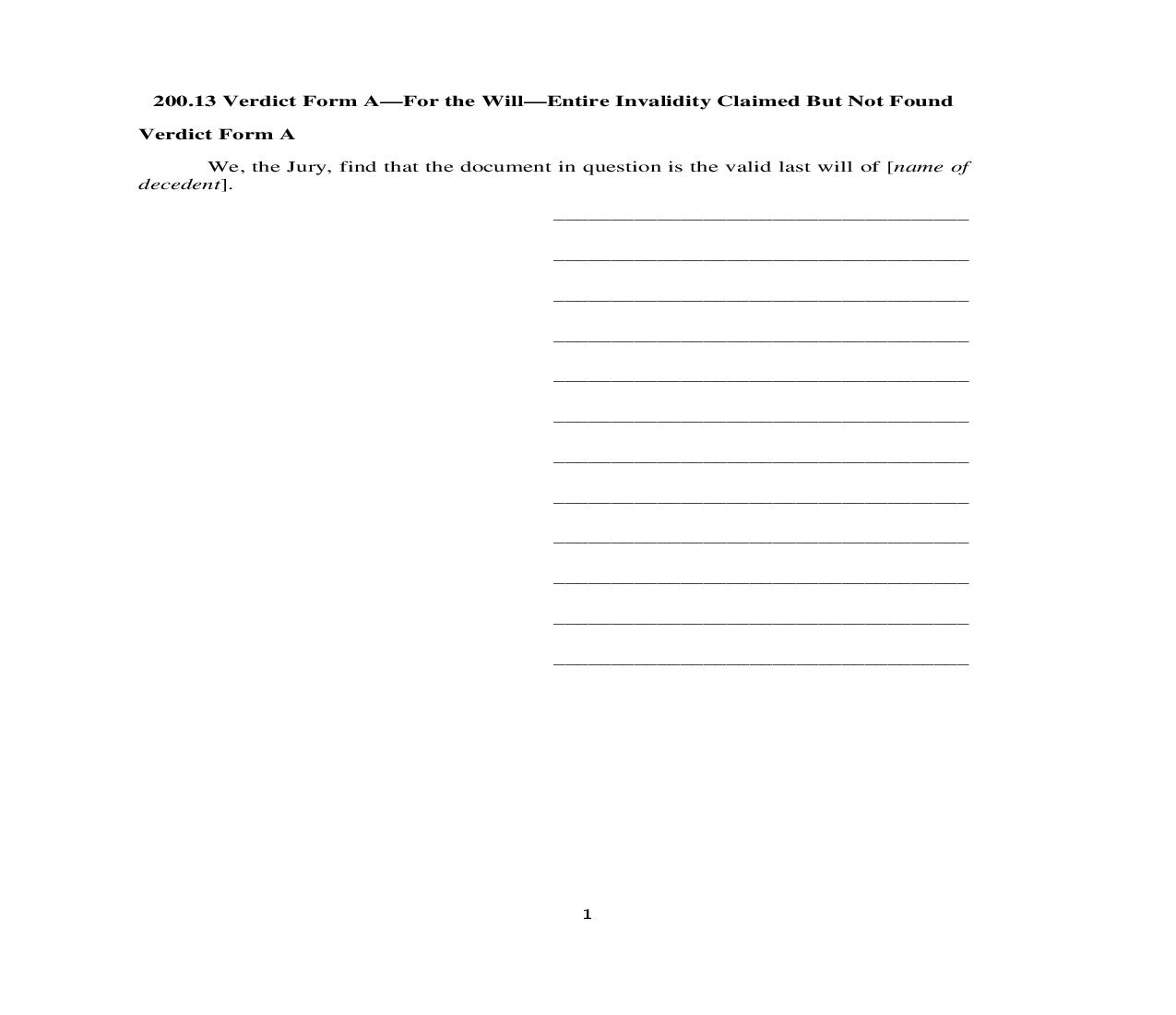 200.13. Verdict Form A-For the Will-Entire Invalidity Claimed But Not Found | Pdf Doc Docx | Illinois_JI