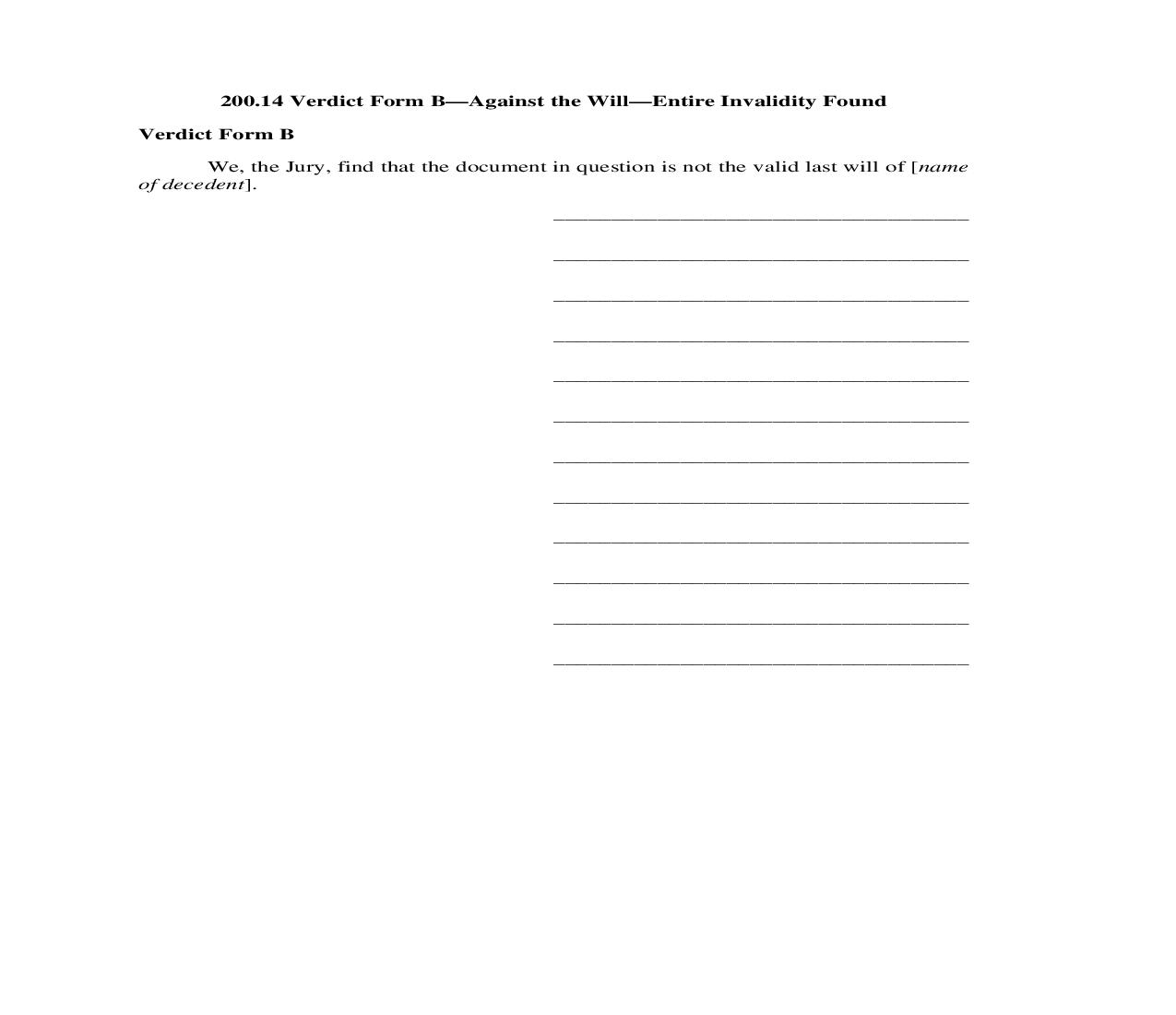 200.14. Verdict Form B-Against the Will-Entire Invalidity Found | Pdf Doc Docx | Illinois_JI
