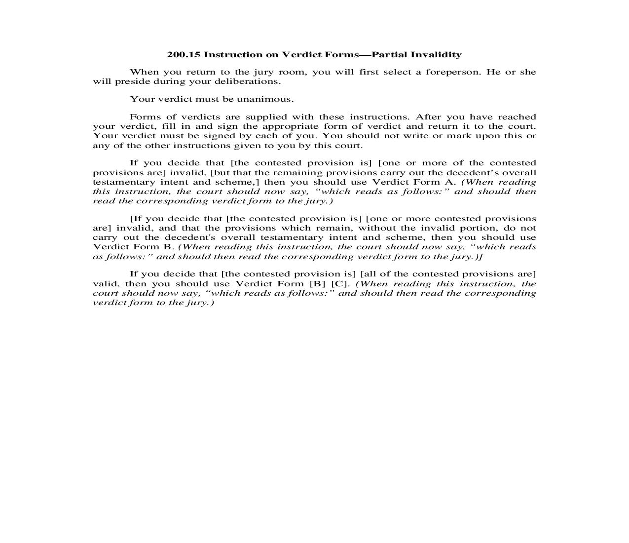 200.15. Instruction on Verdict Forms-Partial Invalidity | Pdf Doc Docx | Illinois_JI