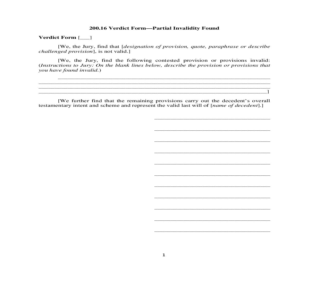 200.16. Verdict Form-Partial Invalidity Found | Pdf Doc Docx | Illinois_JI