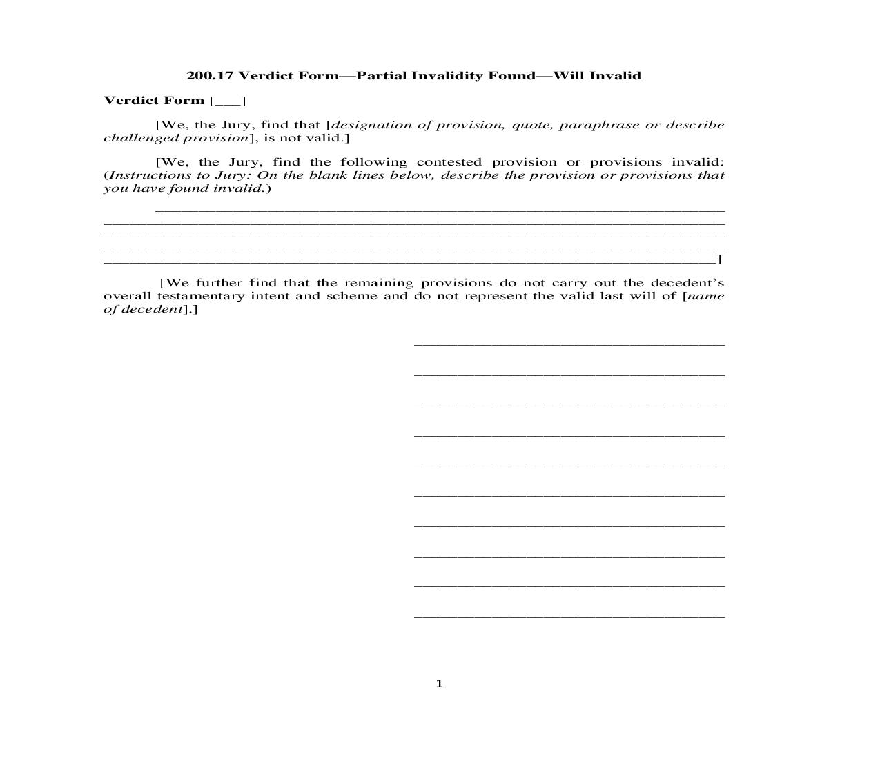 200.17. Verdict Form-Partial Invalidity Found-Will Invalid | Pdf Doc Docx | Illinois_JI