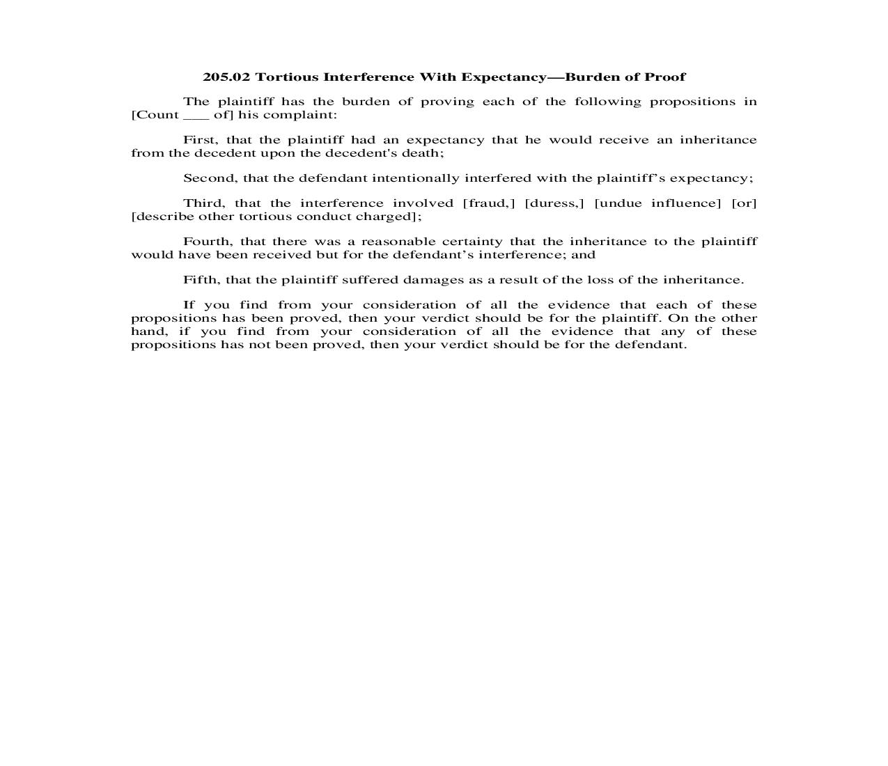 205.02. Tortious Interference With Expectancy-Burden of Proof | Pdf Doc Docx | Illinois_JI