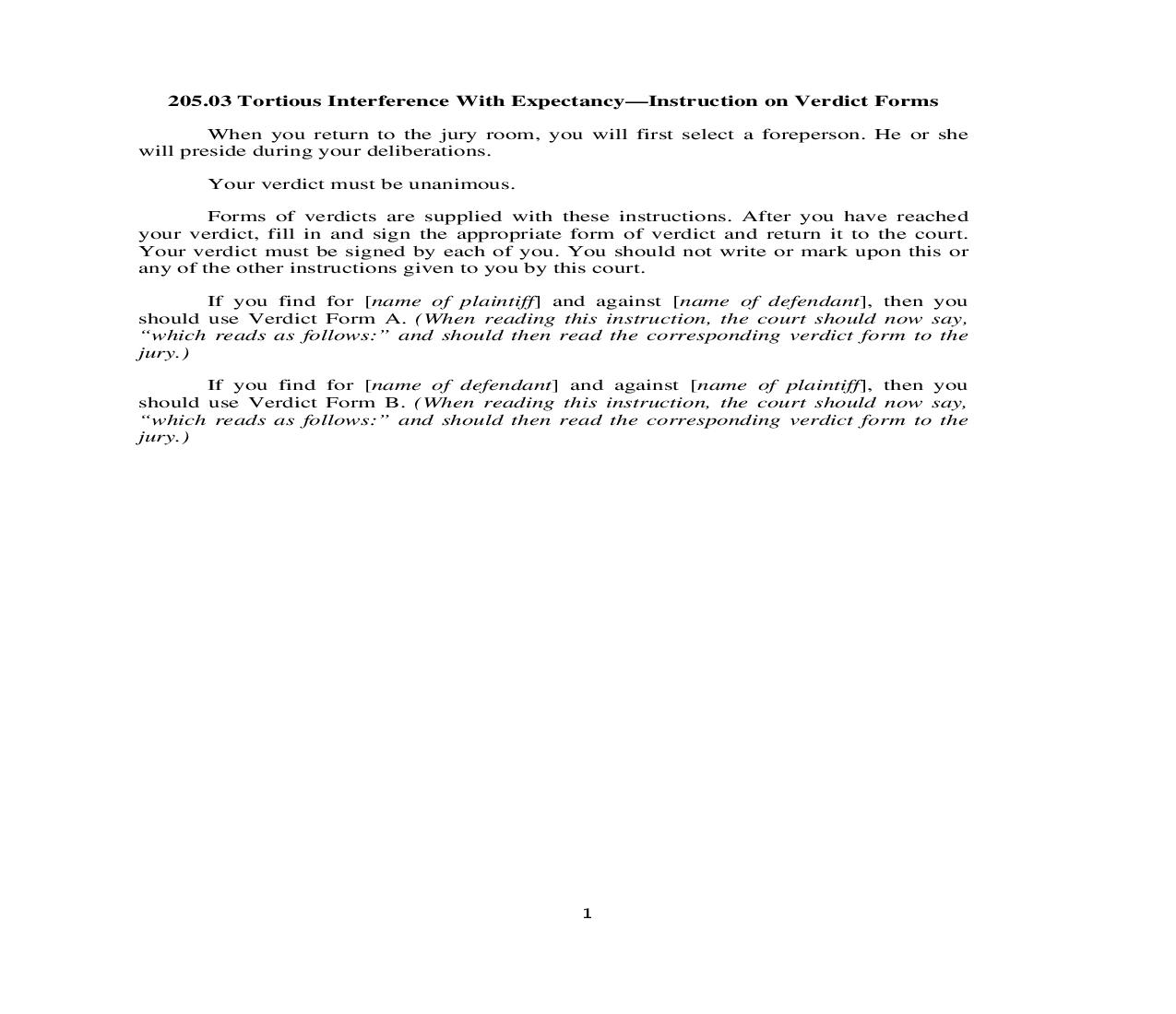 205.03. Tortious Interference-Instruction on Verdict Forms | Pdf Doc Docx | Illinois_JI