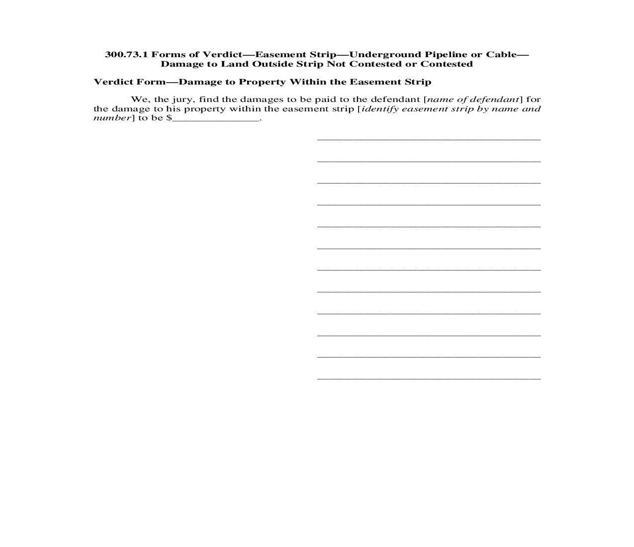 300.73.1. Forms of Verdict-Easement Strip-Underground Pipeline or Cable-Damage to Land Outside Strip | Pdf Doc Docx | Illinois_JI