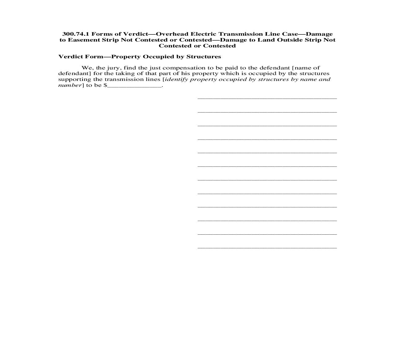 300.74.1. Forms of Verdict-Overhead Electric Transmission Line Case-Damage to Easement Strip and Land Outside | Pdf Doc Docx | Illinois_JI