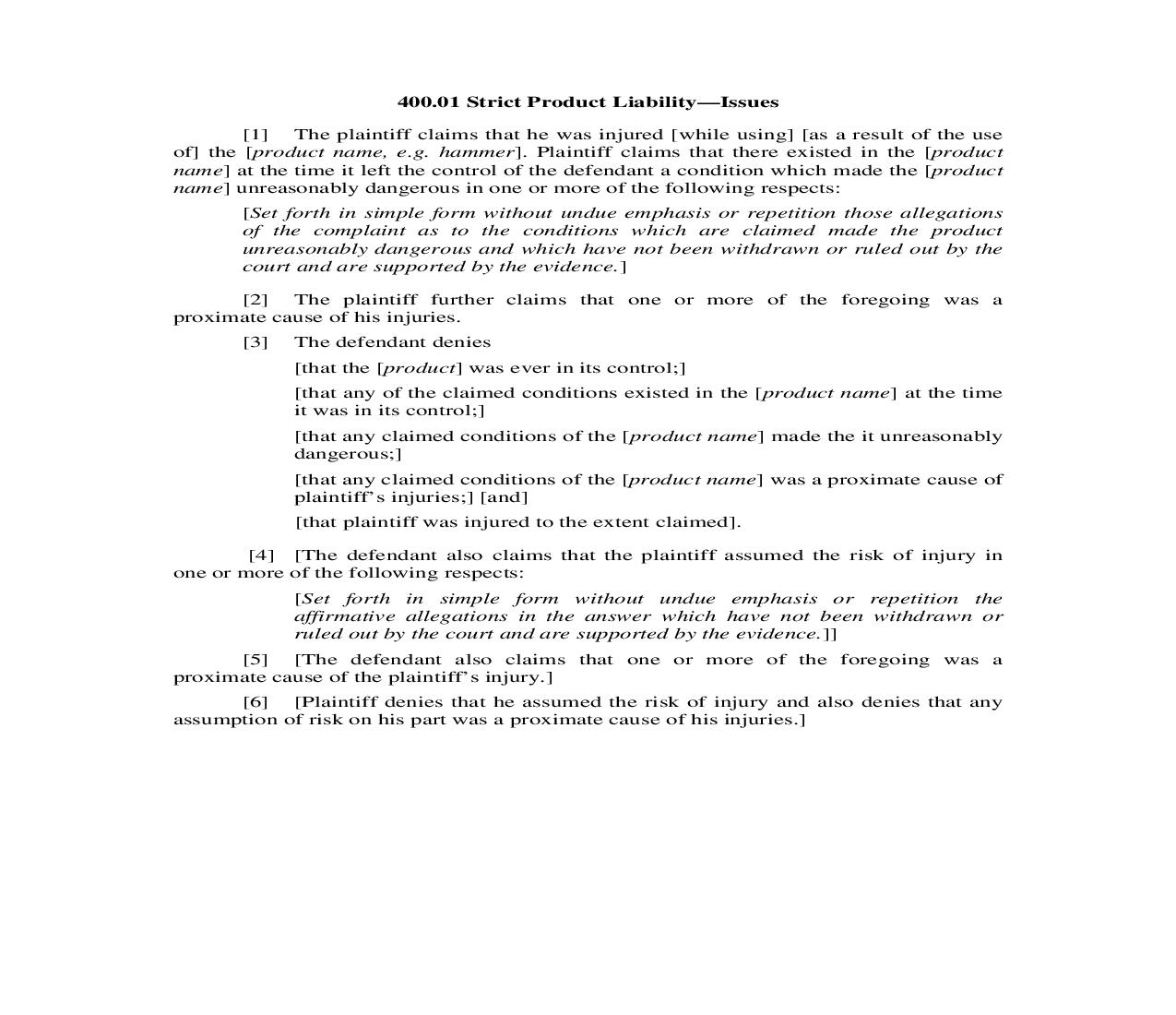 400.01. Strict Product Liability-Issues | Pdf Doc Docx | Illinois_JI