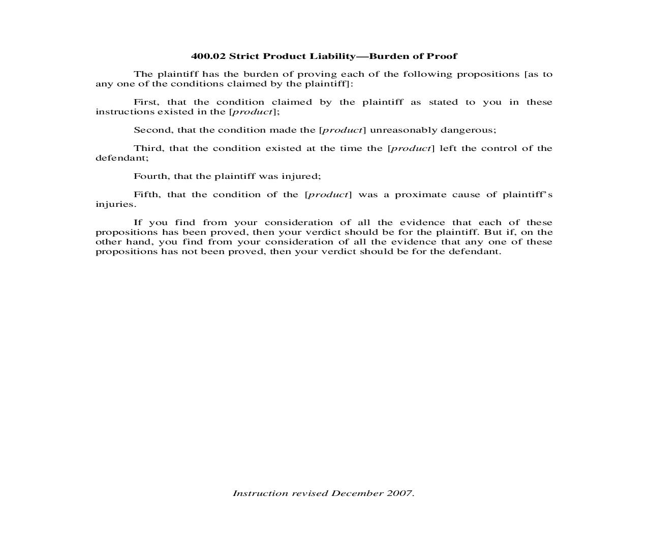 400.02. Strict Product Liability-Burden of Proof | Pdf Doc Docx | Illinois_JI