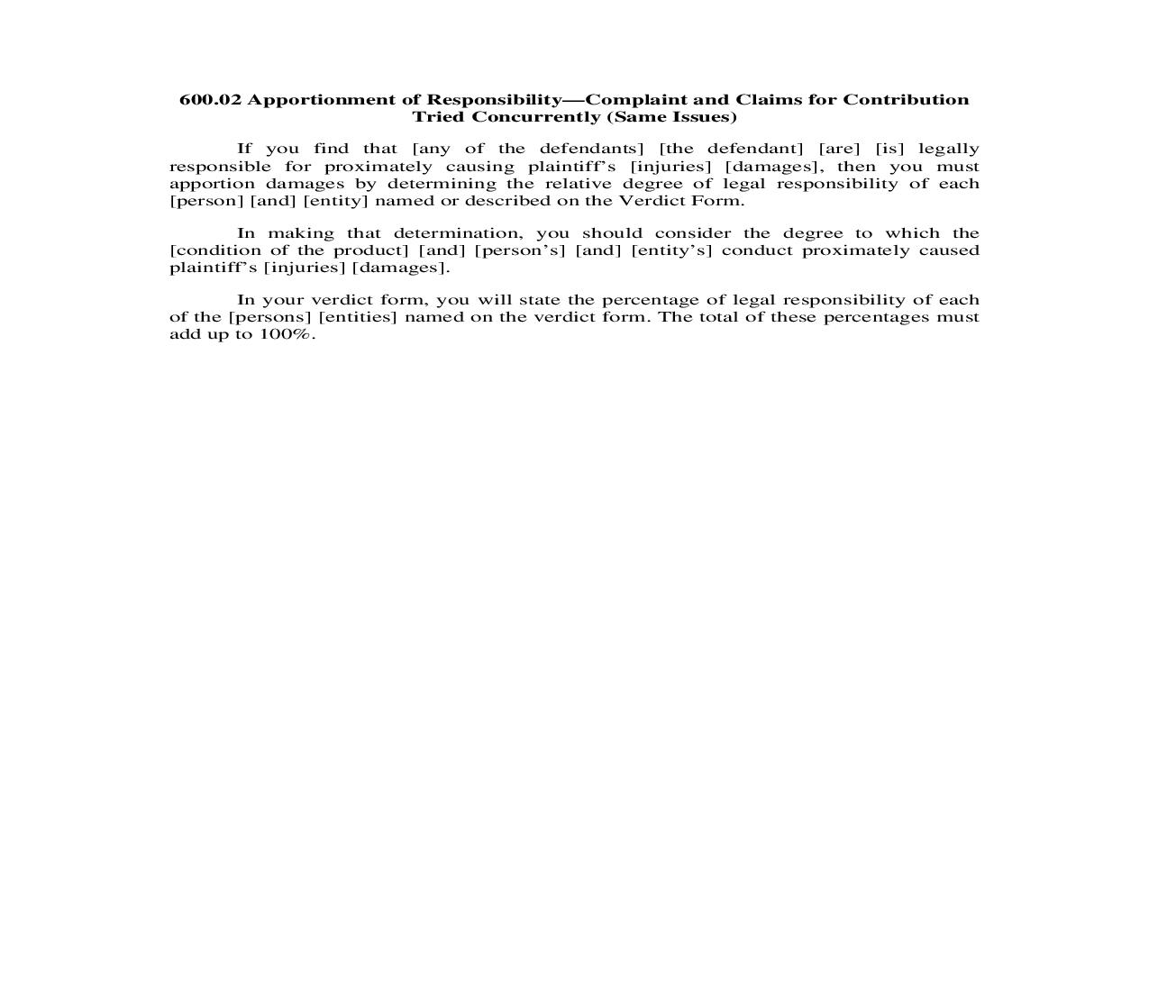 600.02. Apportionment of Responsibility-Complaint and Claims for Contribution Tried Concurrently (Same Issues) | Pdf Doc Docx | Illinois_JI