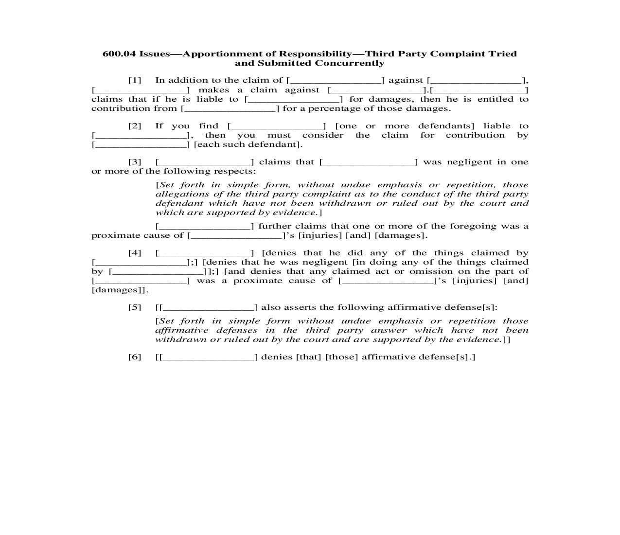 600.04. Issues-Apportionment of Responsibility-Third Party-Complaint Tried and Submitted Concurrently | Pdf Doc Docx | Illinois_JI