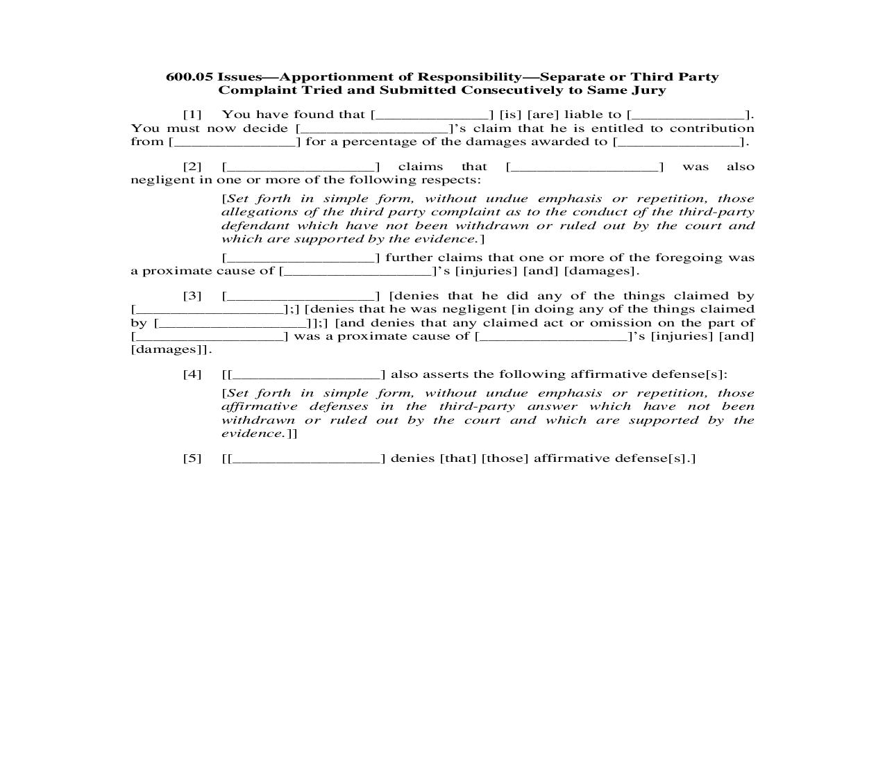 600.05. Issues-Apportionment of Responsibility-Separate or Third Party Complaint Tried and Submitted Consecutively to Same Jury | Pdf Docx | Illinois_JI