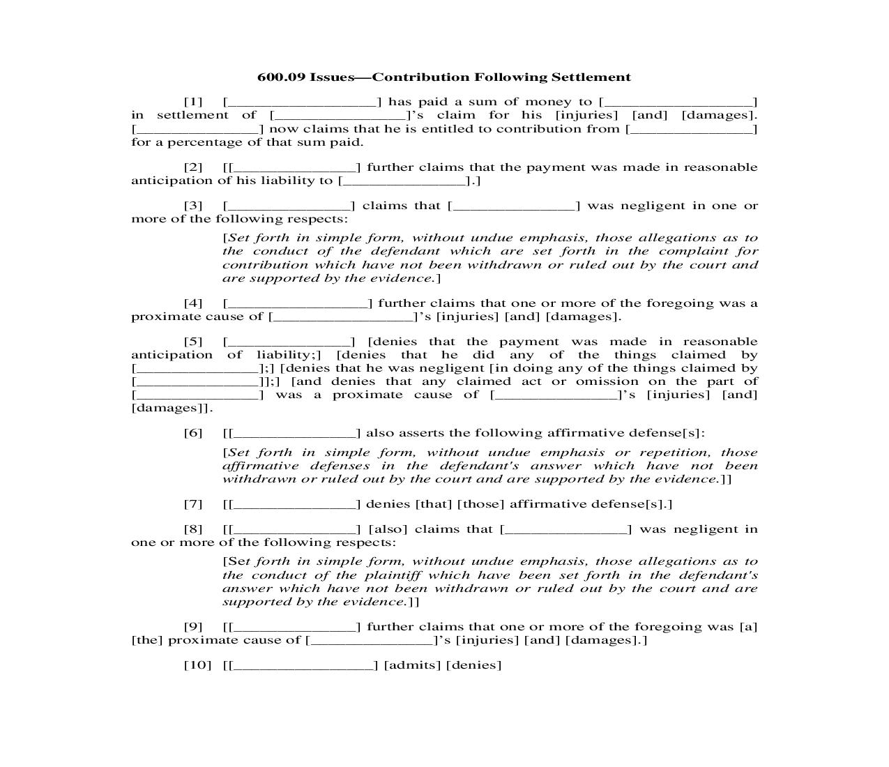 600.09. Issues-Contribution Following Settlement | Pdf Doc Docx | Illinois_JI