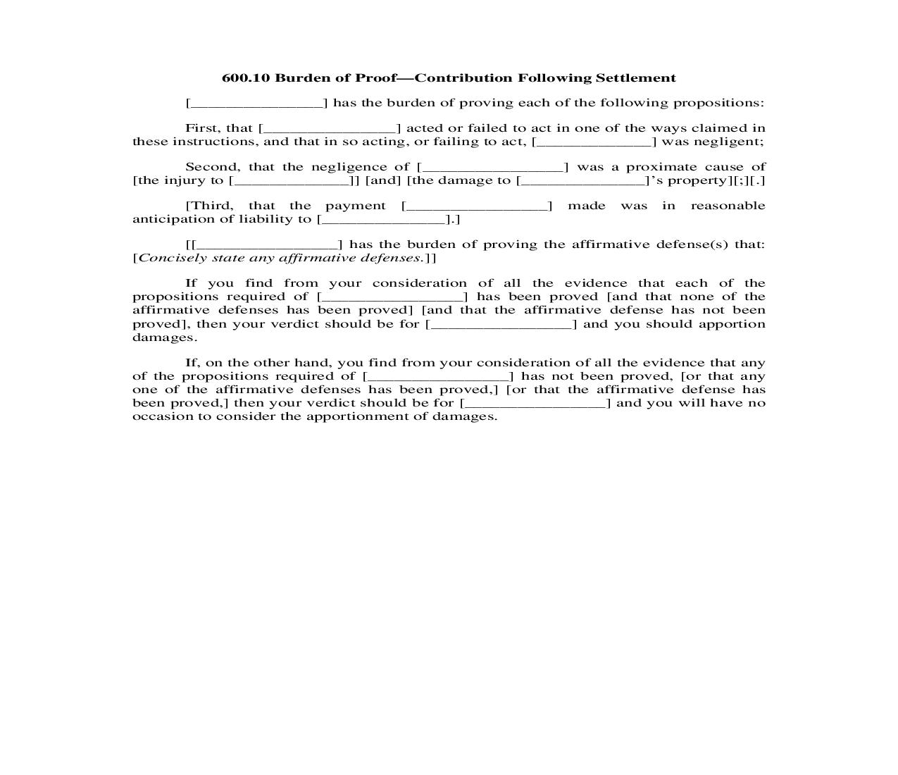 600.10. Burden of Proof-Contribution Following Settlement | Pdf Doc Docx | Illinois_JI