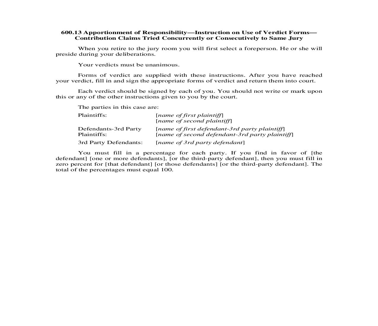 600.13. Apportionment of Responsibility-Instr. on Verdict Form-Contrib. Claims Tried Concurrently or Consecutively Same Jury | Pdf Doc Docx | Illinois_JI