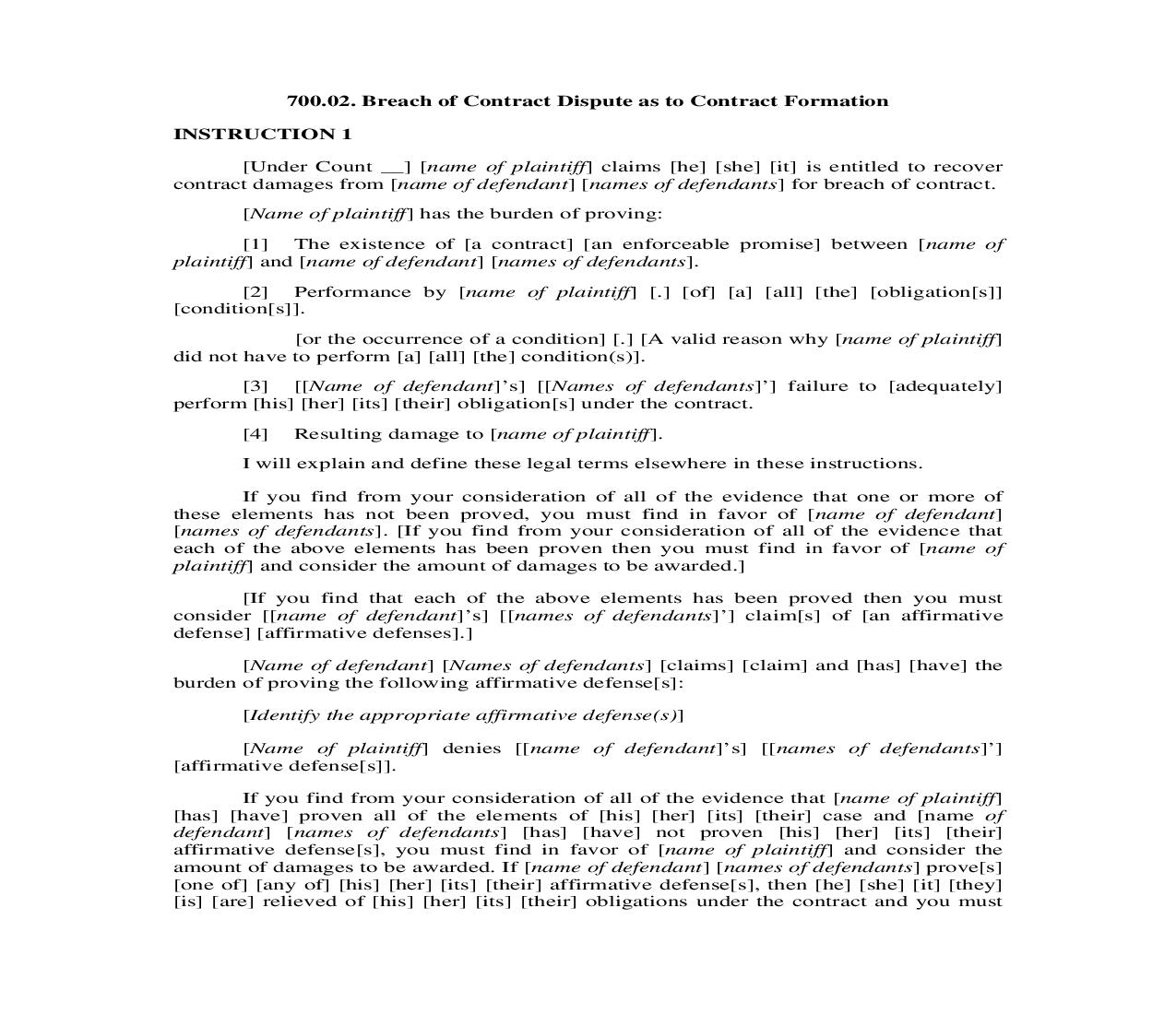 700.02. Breach of Contract Dispute as to Contract Formation | Pdf Doc Docx | Illinois_JI