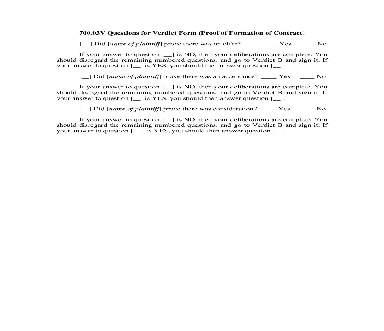 700.03V. Questions for Verdict Form Proof of Formation of Contract | Pdf Doc Docx | Illinois_JI