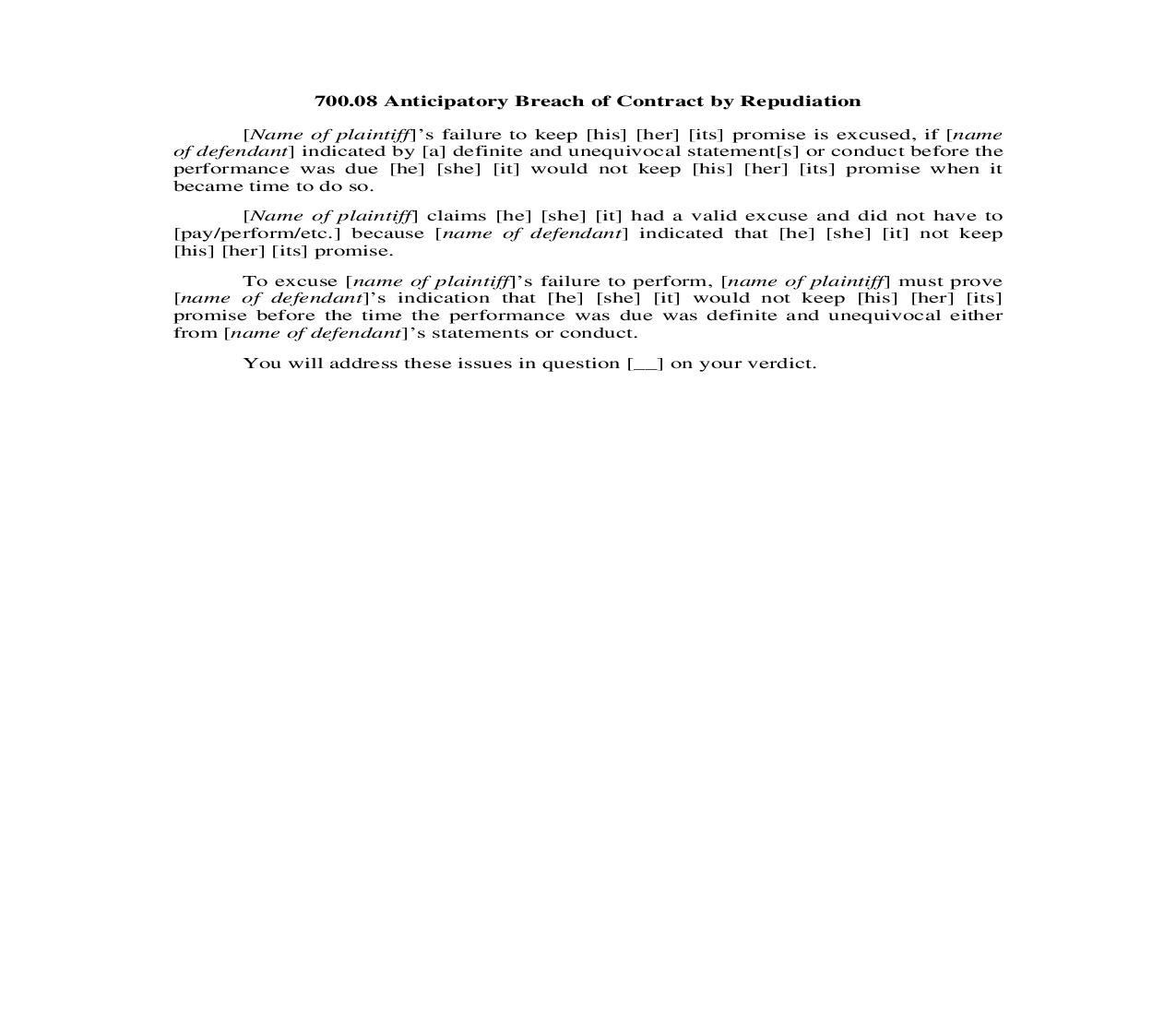 700.08. Anticipatory Breach of Contract by Repudiation | Pdf Doc Docx | Illinois_JI