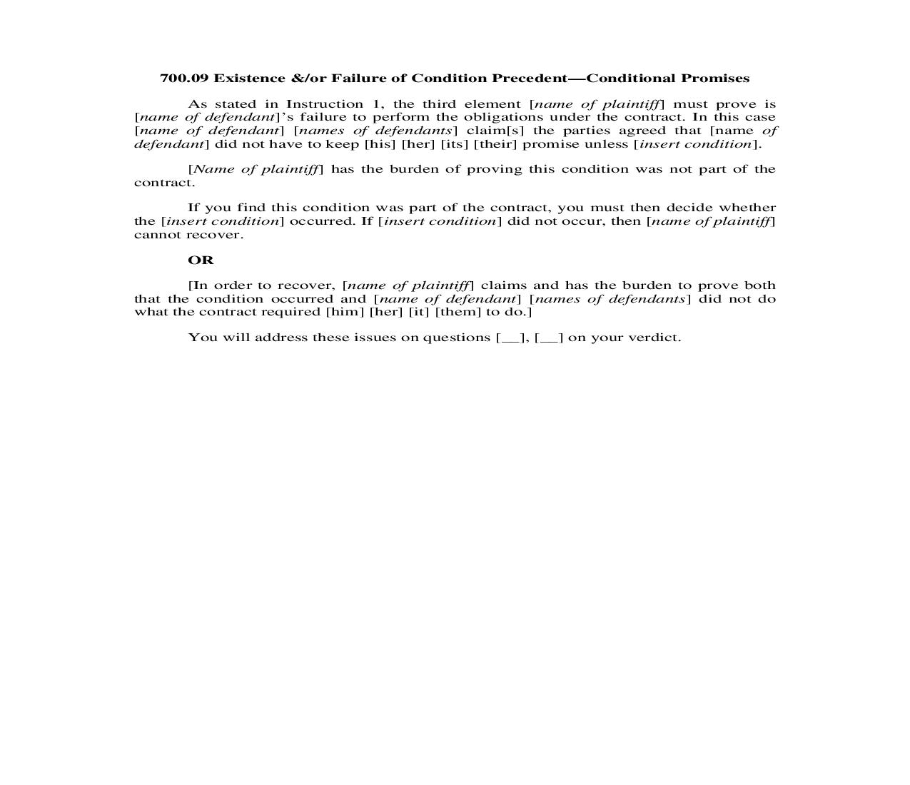 700.09. Existence and or Failure of Condition Precedent-Conditional Promises | Pdf Doc Docx | Illinois_JI