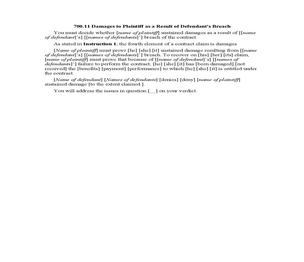 700.11. Damages to Plaintiff as a Result of Defendants Breach | Pdf Doc Docx | Illinois_JI