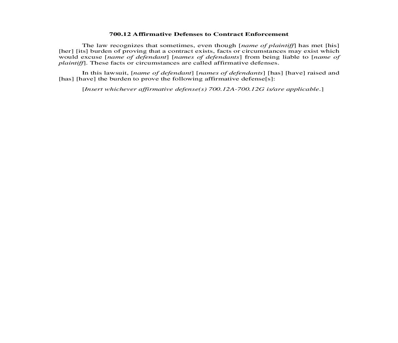 700.12. Affirmative Defenses to Contract Enforcement | Pdf Doc Docx | Illinois_JI