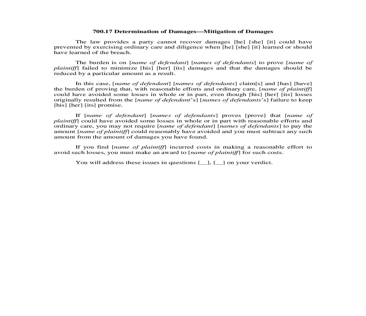 700.17. Determination of Damages-Mitigation of Damages | Pdf Doc Docx | Illinois_JI