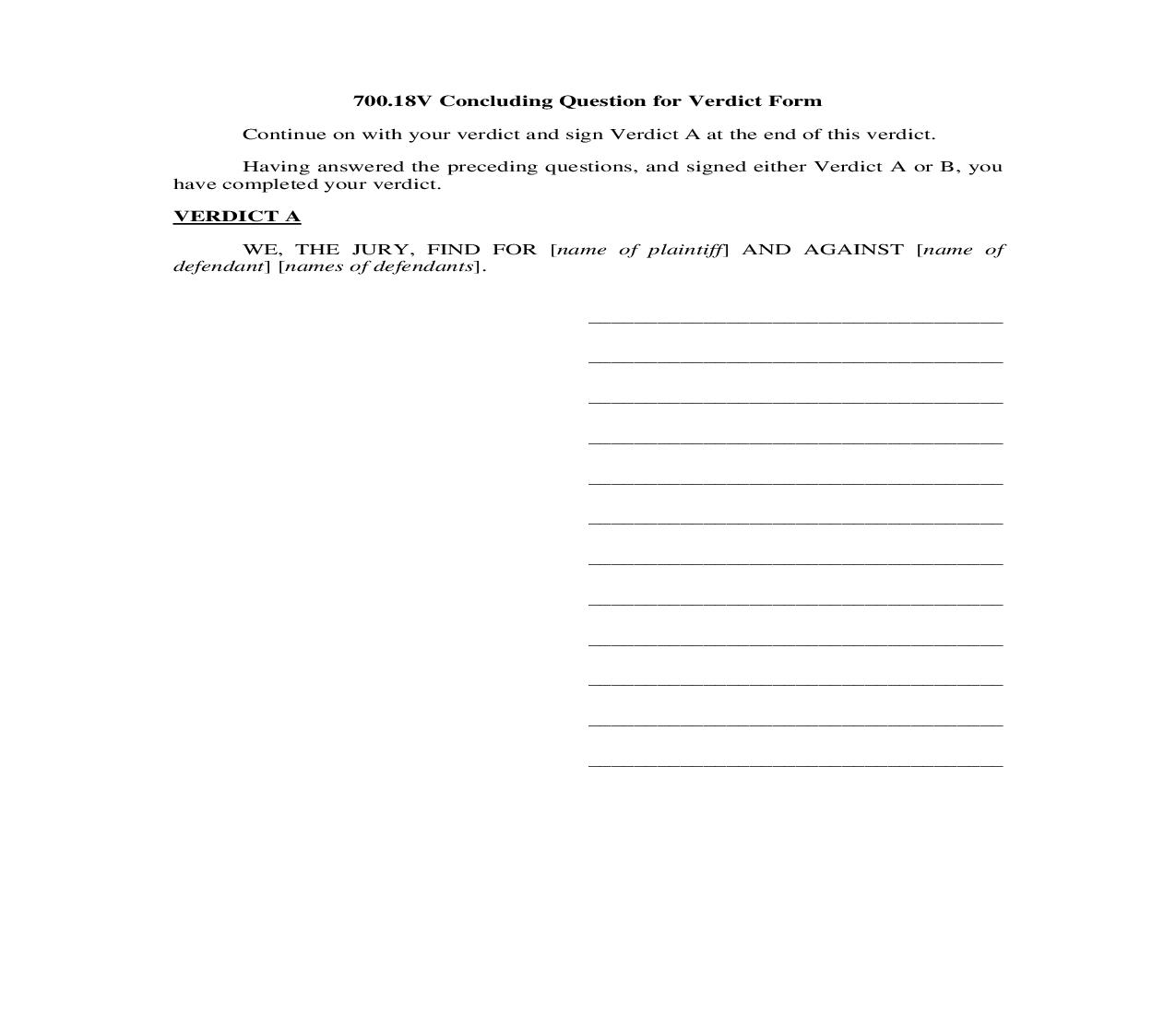 700.18V. Concluding Question for Verdict Form | Pdf Doc Docx | Illinois_JI