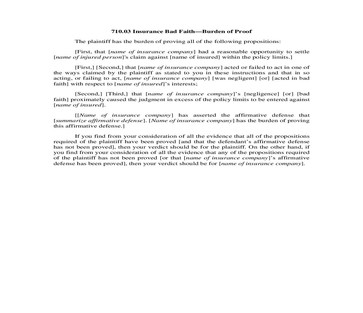 710.03. Insurance Bad Faith-Burden of Proof | Pdf Doc Docx | Illinois_JI