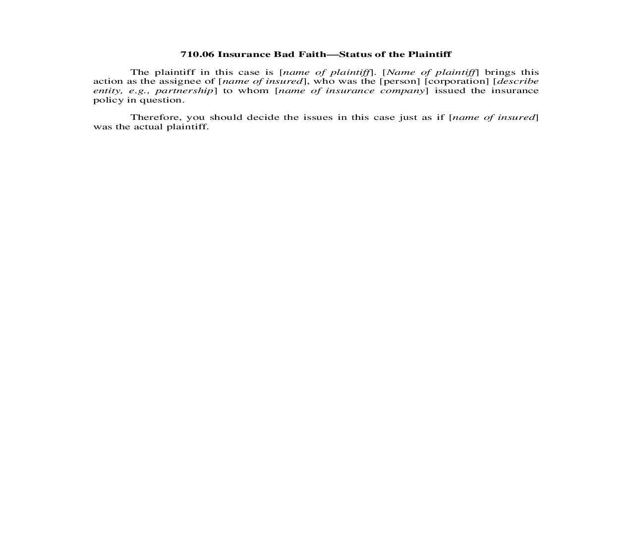 710.06. Insurance Bad Faith-Status of the Plaintiff | Pdf Doc Docx | Illinois_JI