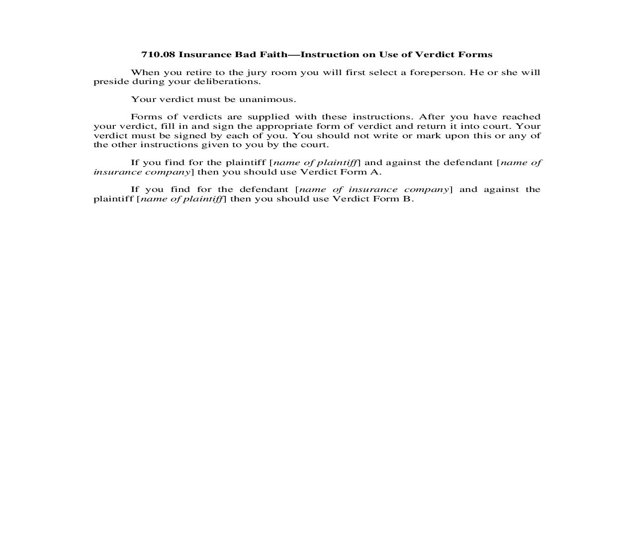 710.08. Insurance Bad Faith-Instruction on Use of Verdict Forms | Pdf Doc Docx | Illinois_JI