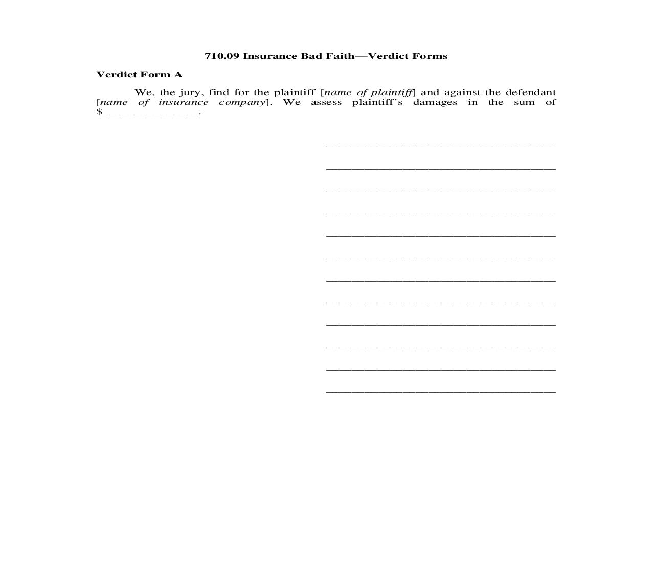 710.09. Insurance Bad Faith-Verdict Forms | Pdf Doc Docx | Illinois_JI
