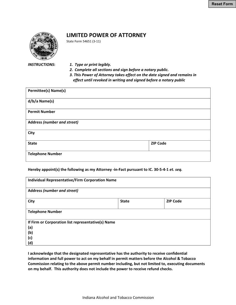 Limited Power Of Attorney | Pdf Fpdf Doc Docx | Indiana