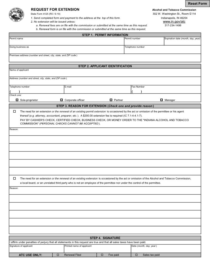 Request For Extension {4125} | Pdf Fpdf Doc Docx | Indiana