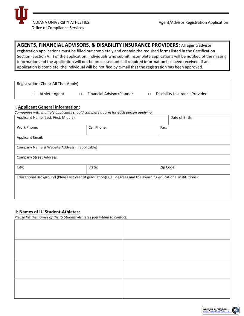 Indiana University Agent Advisor Registration Application | Pdf Fpdf Docx | Indiana