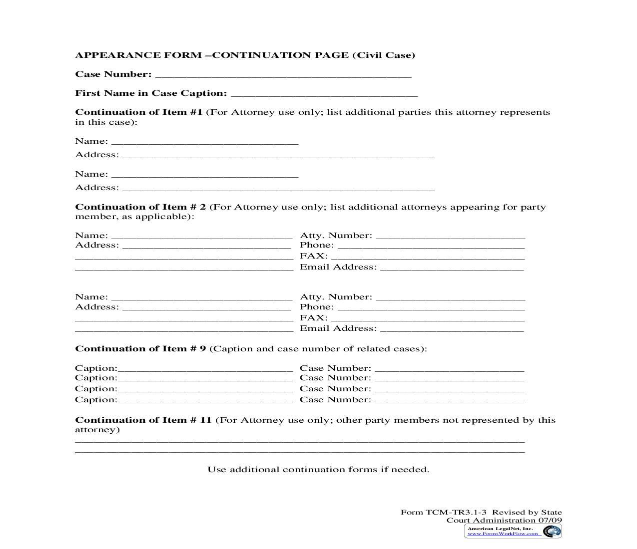 Appearance Form Continuation Page | Pdf Fpdf Doc Docx | Indiana