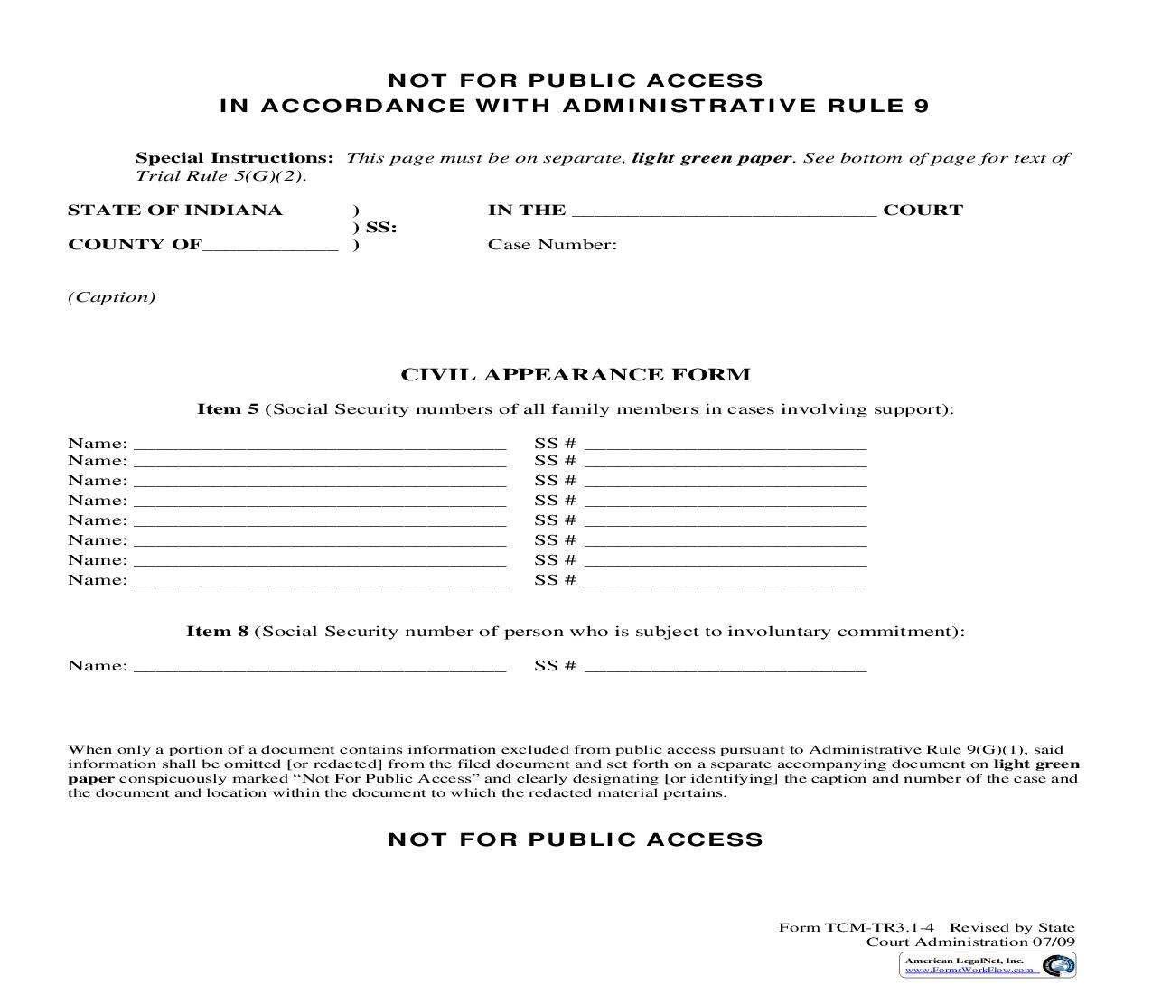 Civil Appearance Form {TCM-TR3.1-4} | Pdf Fpdf Doc Docx | Indiana