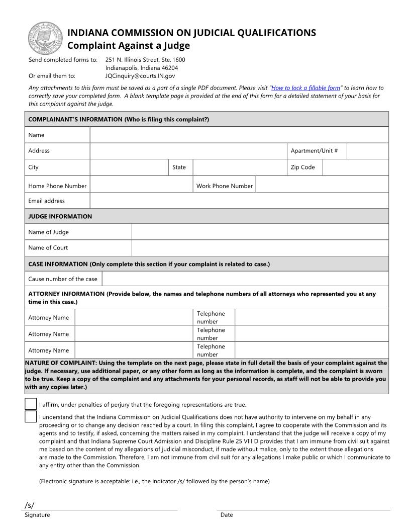 Complaint Against Judge | Pdf Fpdf Doc Docx | Indiana