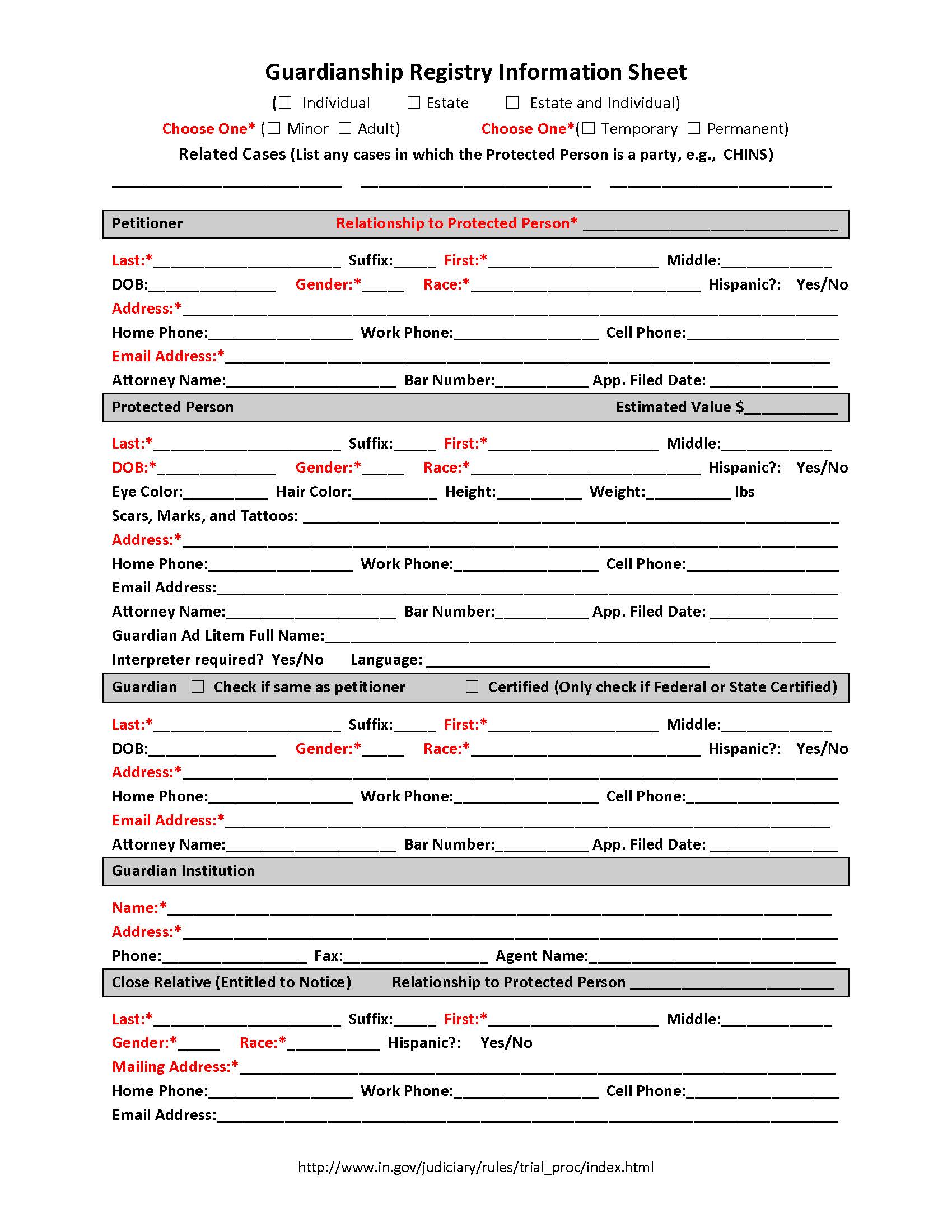 Guardianship Registry Information Sheet | Pdf Fpdf Docx | Indiana