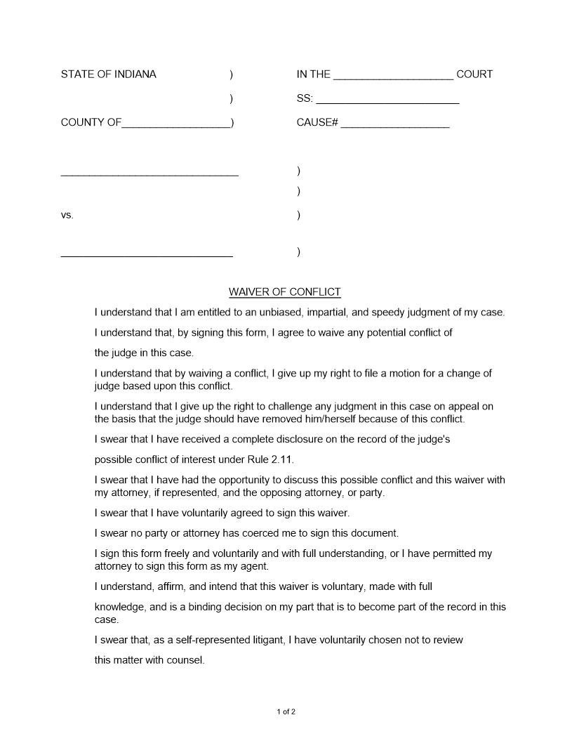 Waiver Of (Judicial) Conflict | Pdf Fpdf Docx | Indiana