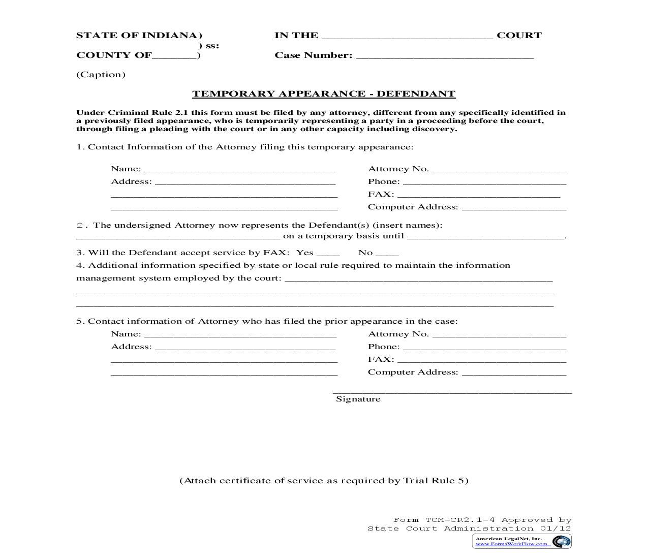 Temporary Appearance (Criminal) Defendant | Pdf Fpdf Doc Docx | Indiana
