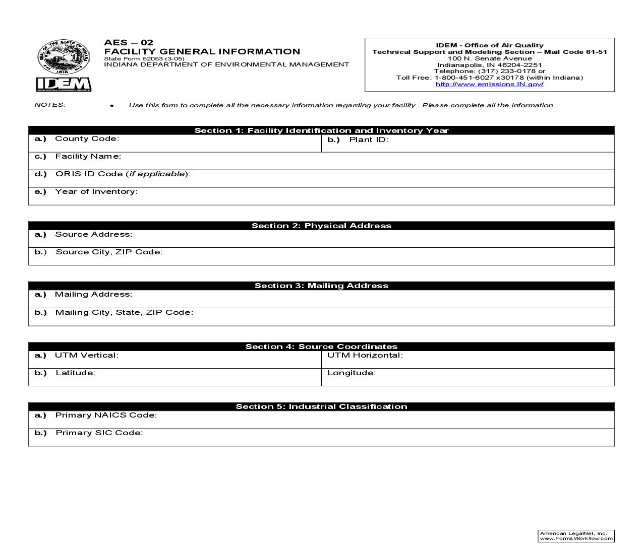 AES-02 Facility General Information {52053} |  | Indiana