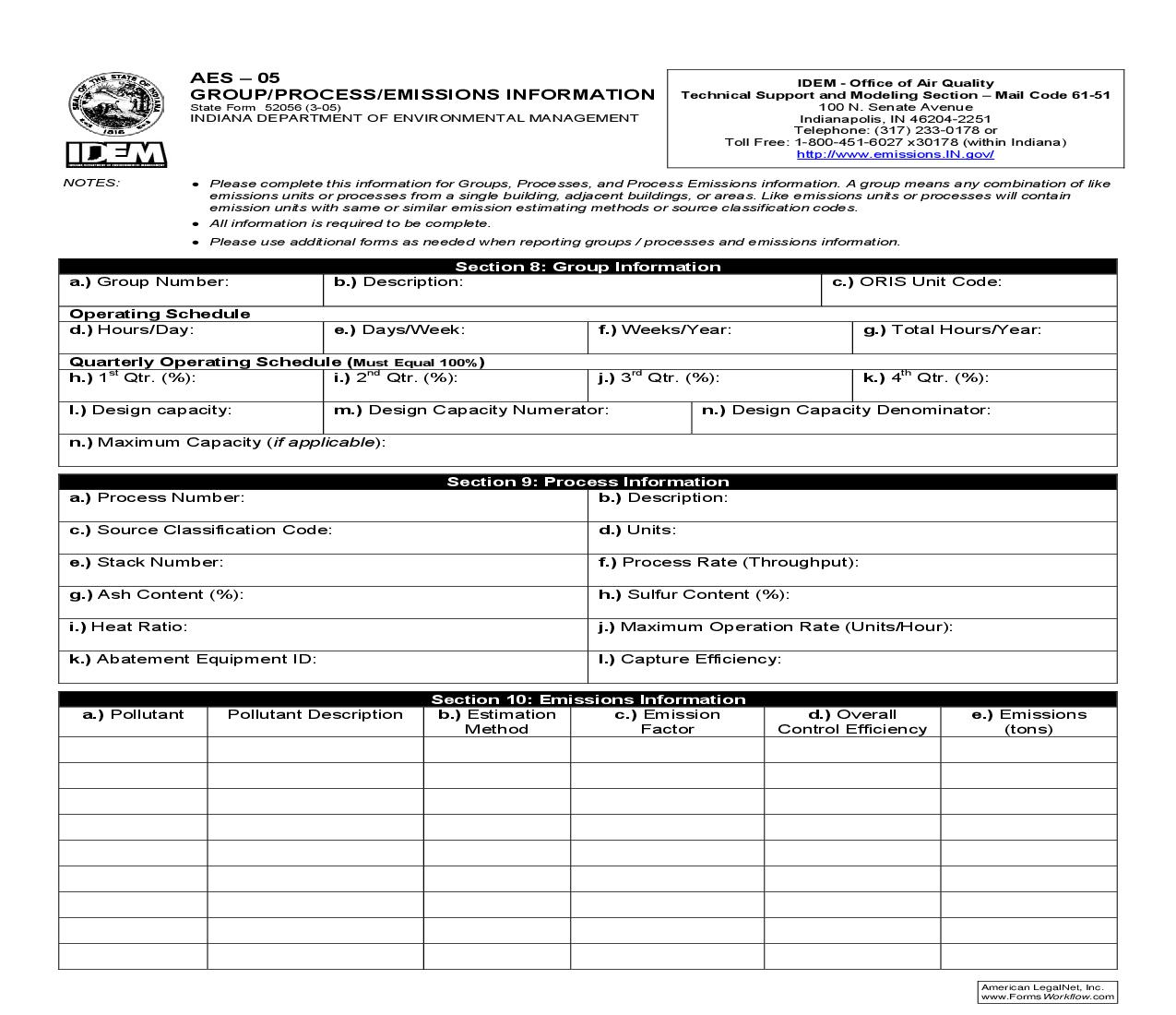 AES-05 Group Process Emissions Information  {52056} |  | Indiana