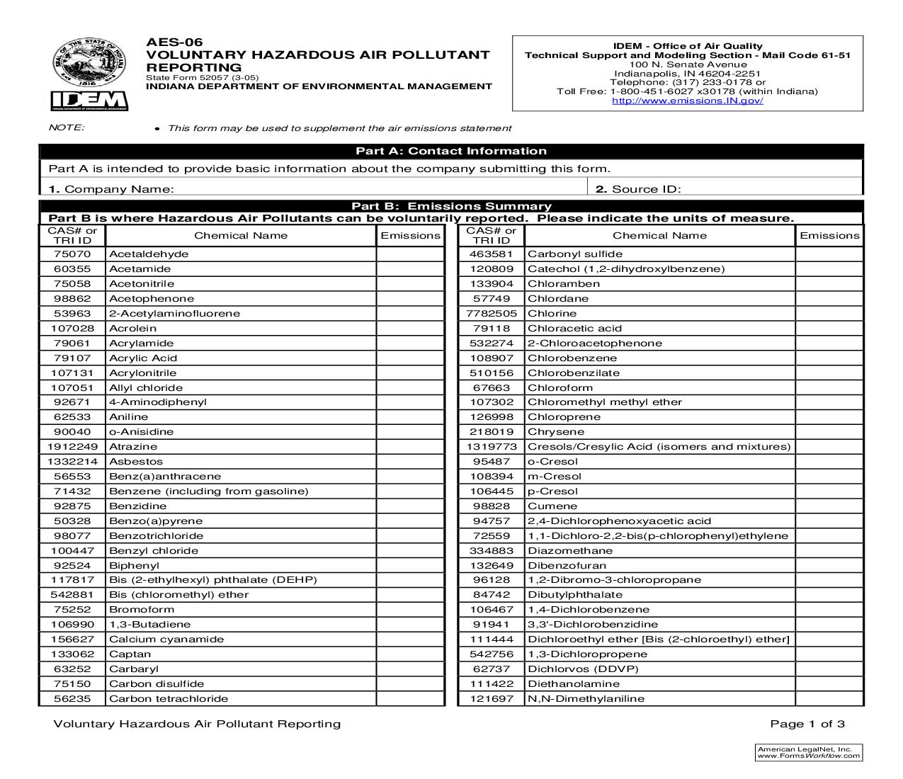 AES-06 Voluntary Hazardous Air Pollutant Reporting  {52057} |  | Indiana