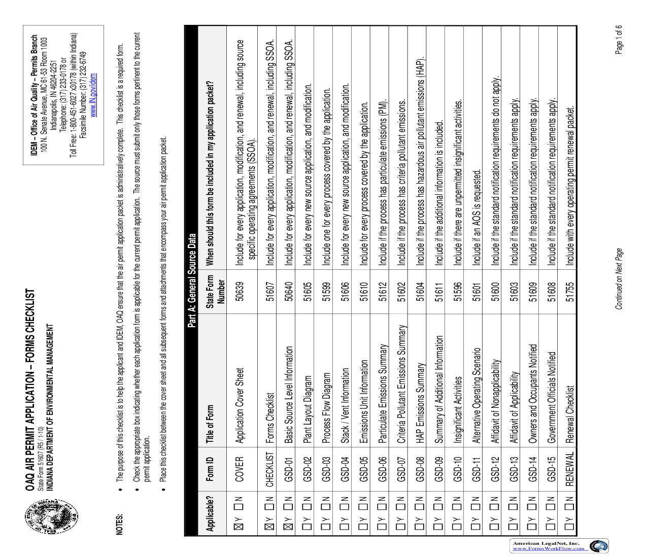 Air Permit Application Form Checklist {51607} |  | Indiana