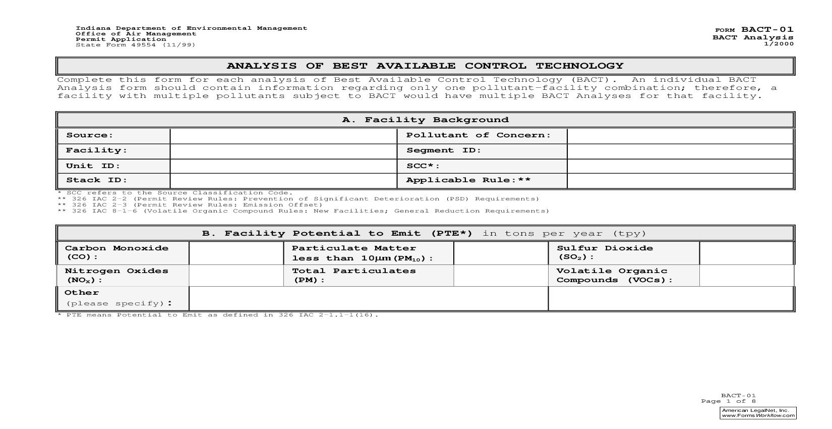 BACT 01 Analysis Of Best Available Control Technology {49554} |  | Indiana