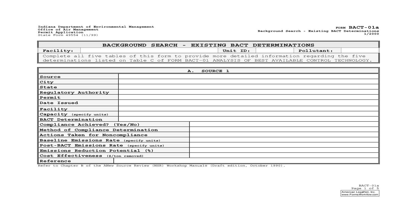 BACT 01A Background Search Existing BACT Determinations {49554} |  | Indiana