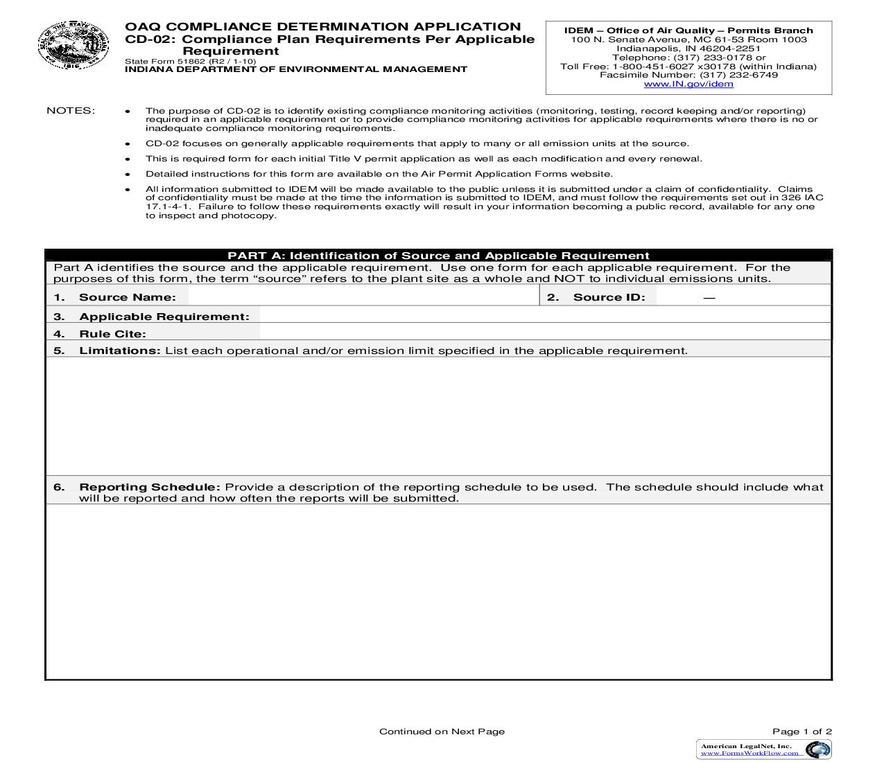 CD-02 Compliance Plan Requirements Per Applicable Requirement  {51862} |  | Indiana