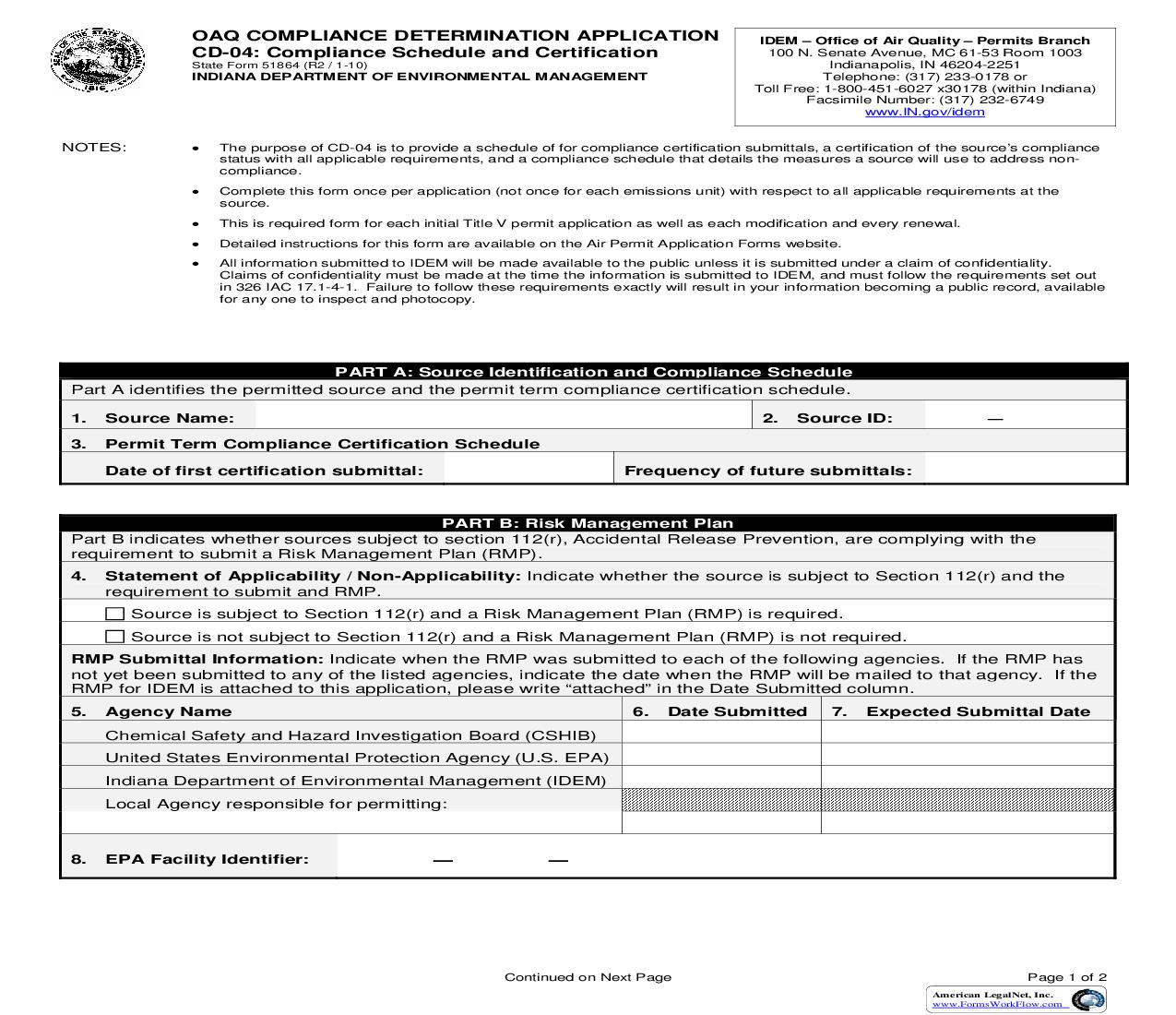 CD-04 Compliance Schedule And Certification{51864} |  | Indiana