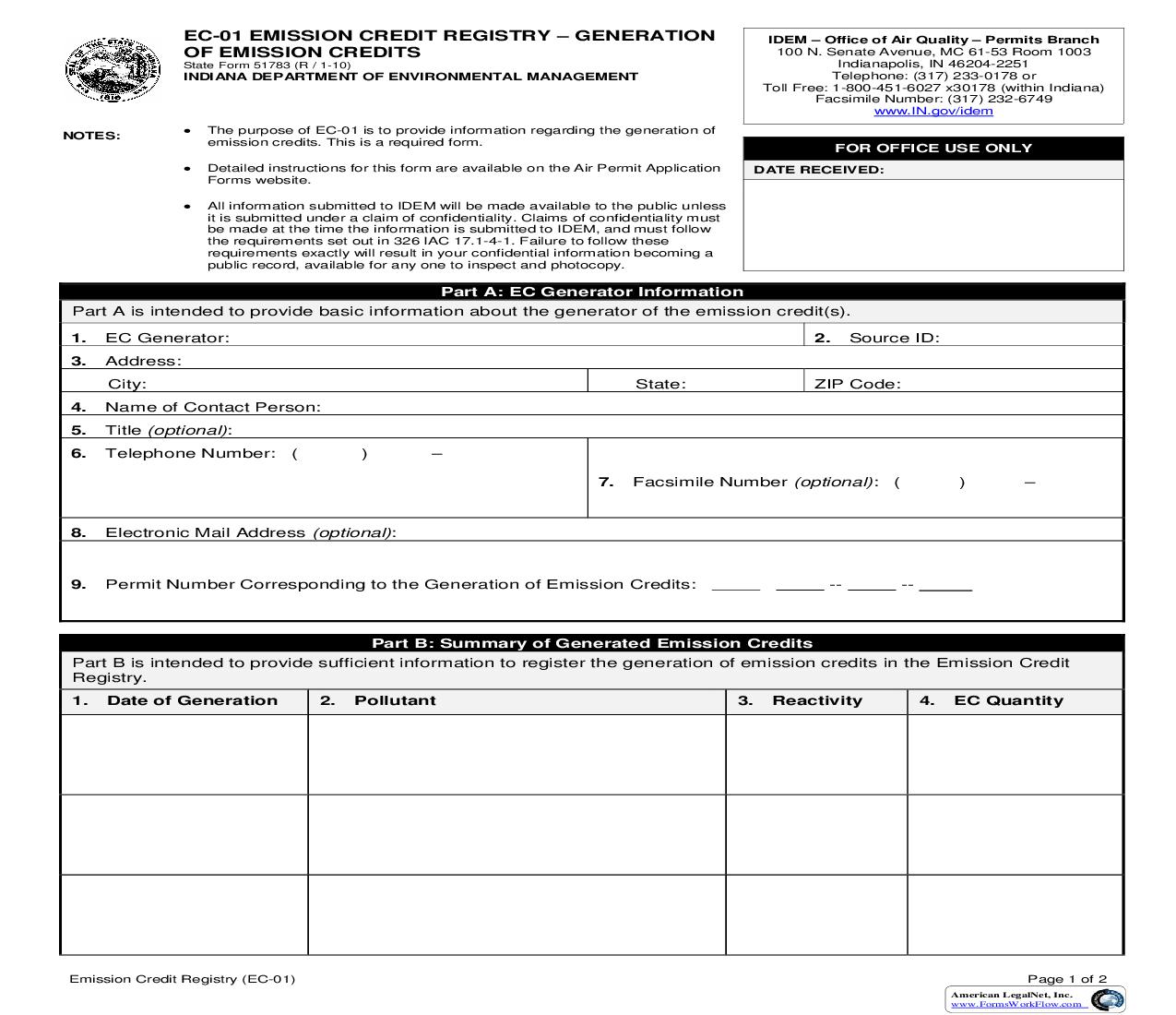 EC-01 Emission Credit Registry Generation Of Emission Credits {51783} |  | Indiana